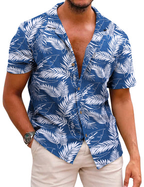 COOFANDY Men's Hawaiian Floral Shirts Cotton Linen Button Down Tropical Holiday Beach Shirts S-XXXL