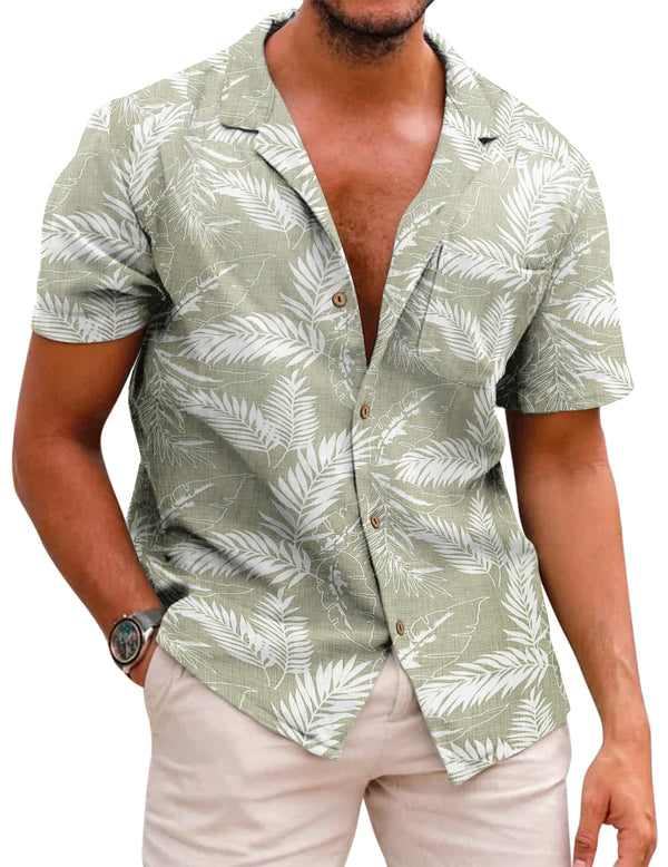 COOFANDY Men's Hawaiian Floral Shirts Cotton Linen Button Down Tropical Holiday Beach Shirts S-XXXL