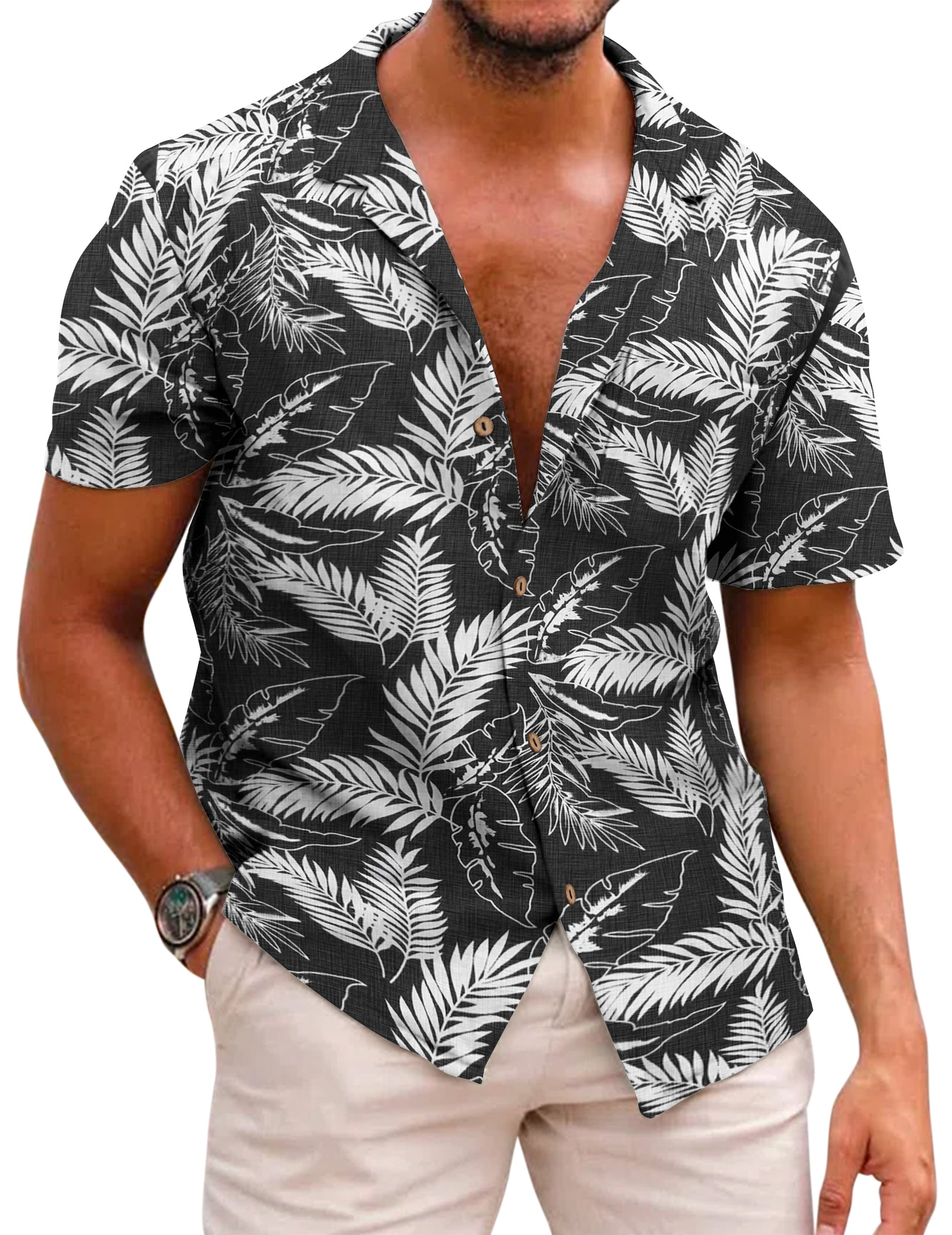 COOFANDY Men's Hawaiian Floral Shirts Cotton Linen Button Down Tropical Holiday Beach Shirts S-XXXL
