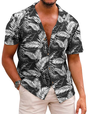COOFANDY Men's Hawaiian Floral Shirts Cotton Linen Button Down Tropical Holiday Beach Shirts S-XXXL