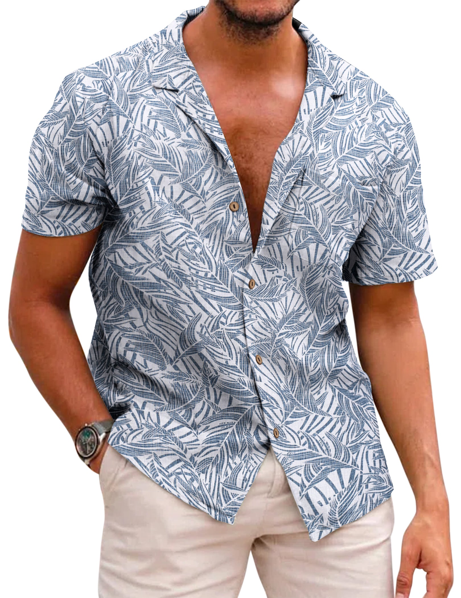 COOFANDY Men's Hawaiian Floral Shirts Cotton Linen Button Down Tropical Holiday Beach Shirts S-XXXL