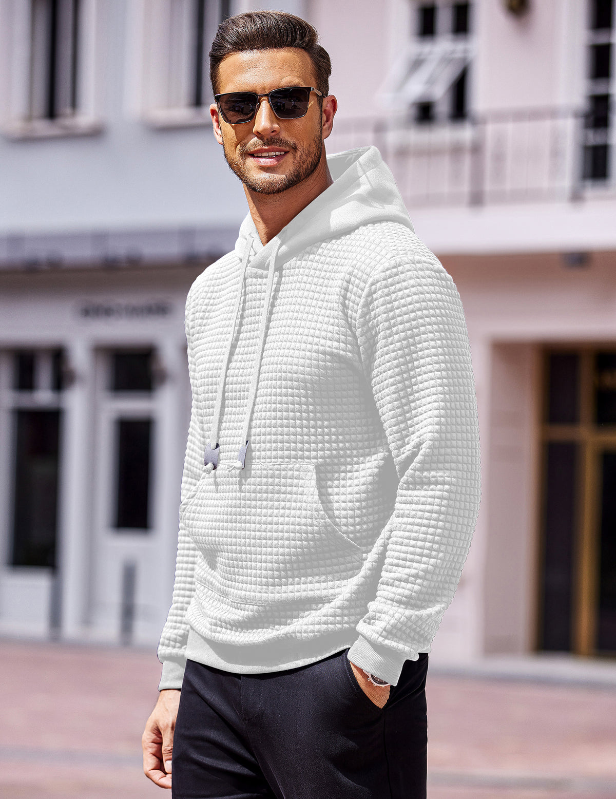 COOFANDY Mens Hoodies Sweatshirts Long Sleeve Fashion Waffle Knit Pullover Hoodie with Pocket