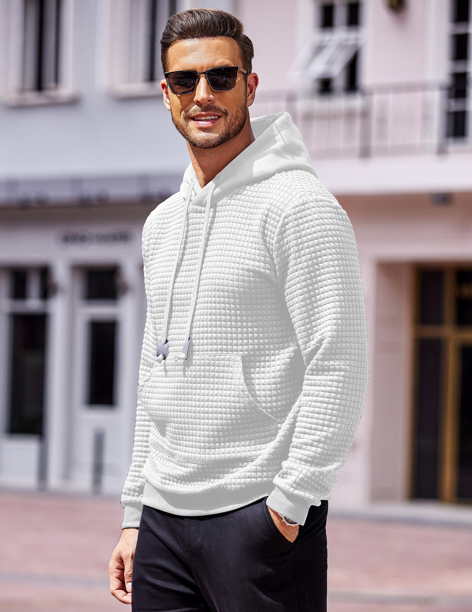 COOFANDY Mens Hoodies Sweatshirts Long Sleeve Fashion Waffle Knit Pullover Hoodie with Pocket