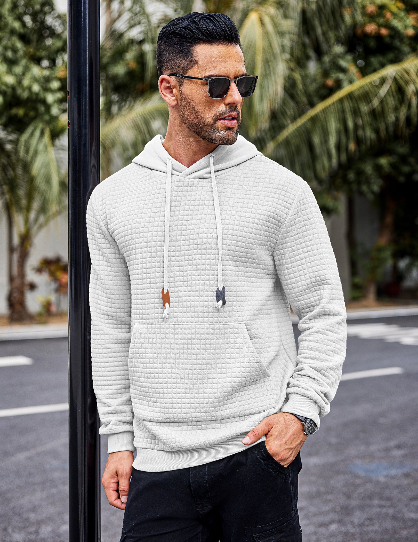 COOFANDY Mens Hoodies Sweatshirts Long Sleeve Fashion Waffle Knit Pullover Hoodie with Pocket