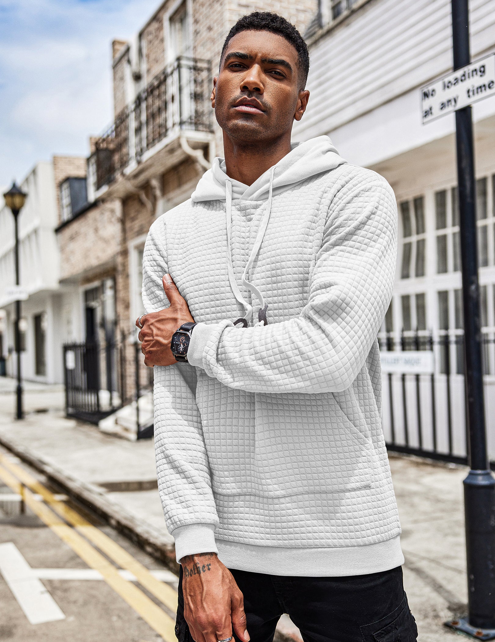 COOFANDY Mens Hoodies Sweatshirts Long Sleeve Fashion Waffle Knit Pullover Hoodie with Pocket