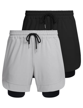 COOFANDY Men's 2 Pack Running Shorts 2 in 1 Workout Shorts Quick Dry Gym Training Athletic Jogger with Phone Pockets