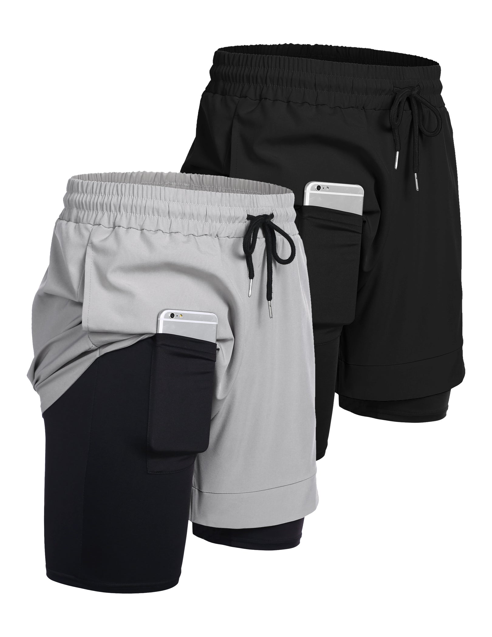 COOFANDY Men's 2 Pack Running Shorts 2 in 1 Workout Shorts Quick Dry Gym Training Athletic Jogger with Phone Pockets