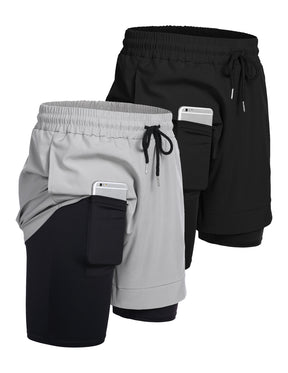 COOFANDY Men's 2 Pack Running Shorts 2 in 1 Workout Shorts Quick Dry Gym Training Athletic Jogger with Phone Pockets