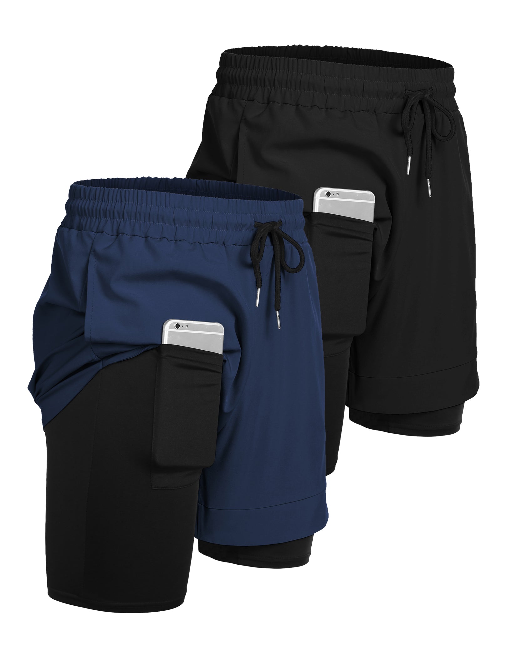 COOFANDY Men's 2 Pack Running Shorts 2 in 1 Workout Shorts Quick Dry Gym Training Athletic Jogger with Phone Pockets