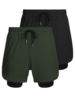COOFANDY Men's 2 Pack Running Shorts 2 in 1 Workout Shorts Quick Dry Gym Training Athletic Jogger with Phone Pockets
