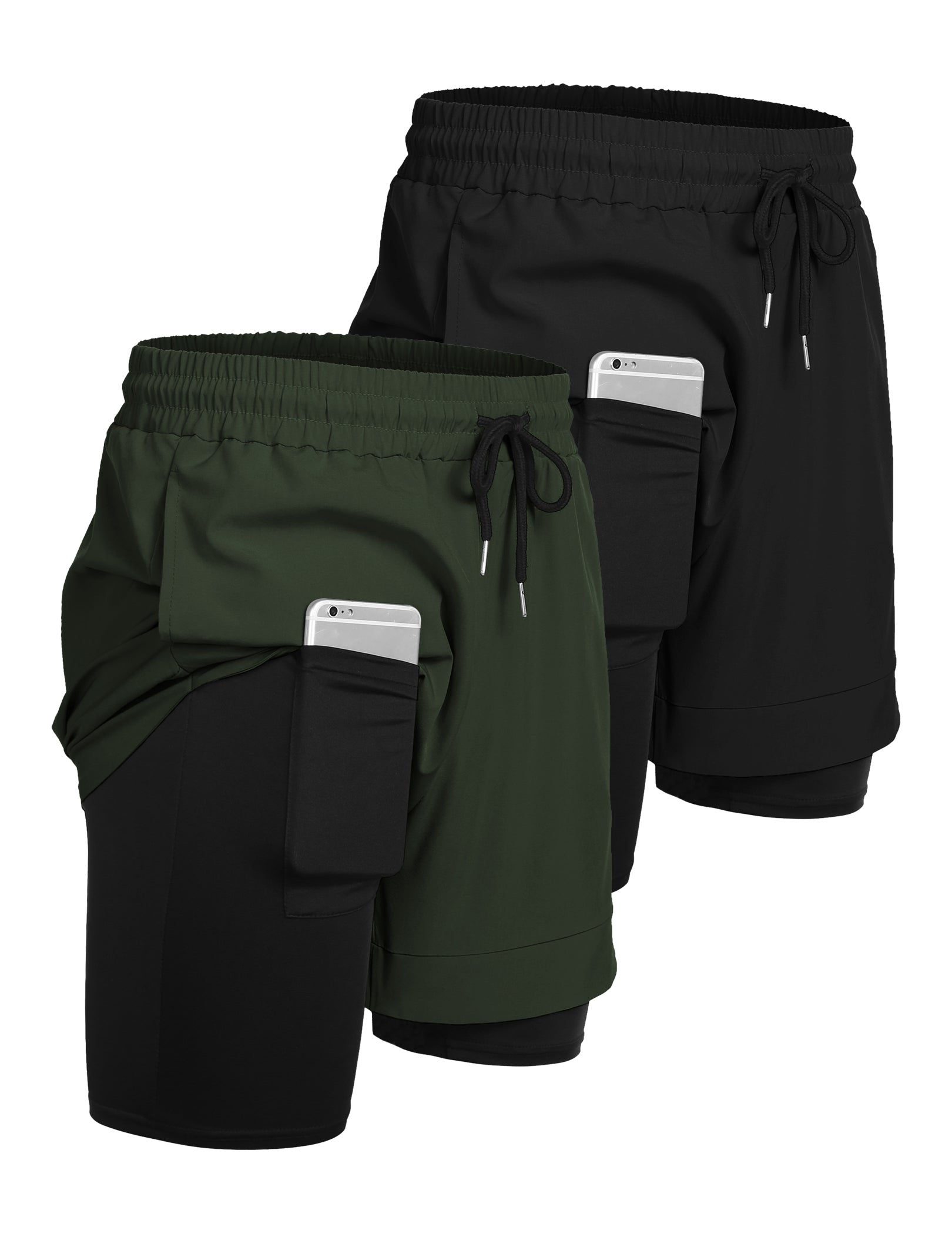 COOFANDY Men's 2 Pack Running Shorts 2 in 1 Workout Shorts Quick Dry Gym Training Athletic Jogger with Phone Pockets
