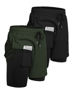 COOFANDY Men's 2 Pack Running Shorts 2 in 1 Workout Shorts Quick Dry Gym Training Athletic Jogger with Phone Pockets