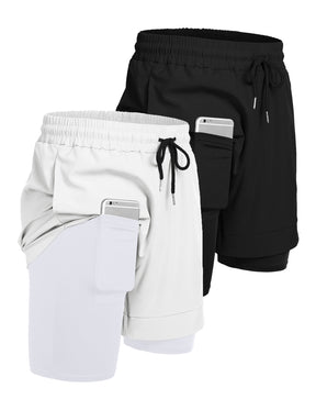 COOFANDY Men's 2 Pack Running Shorts 2 in 1 Workout Shorts Quick Dry Gym Training Athletic Jogger with Phone Pockets