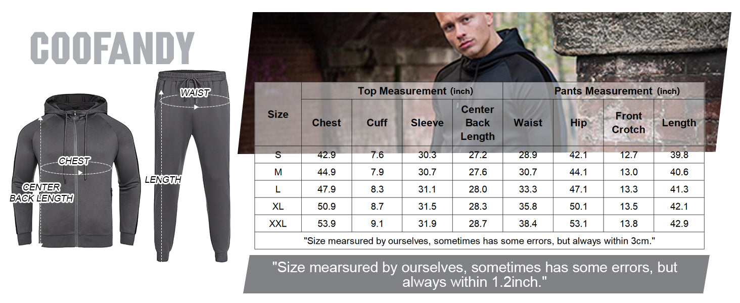 COOFANDY Tracksuit Mens with Zipper Pockets Full Zip Hoodie Sweatsuit 2 Pieces Running Jogging Sports Casual Sweat Suits S-XXL