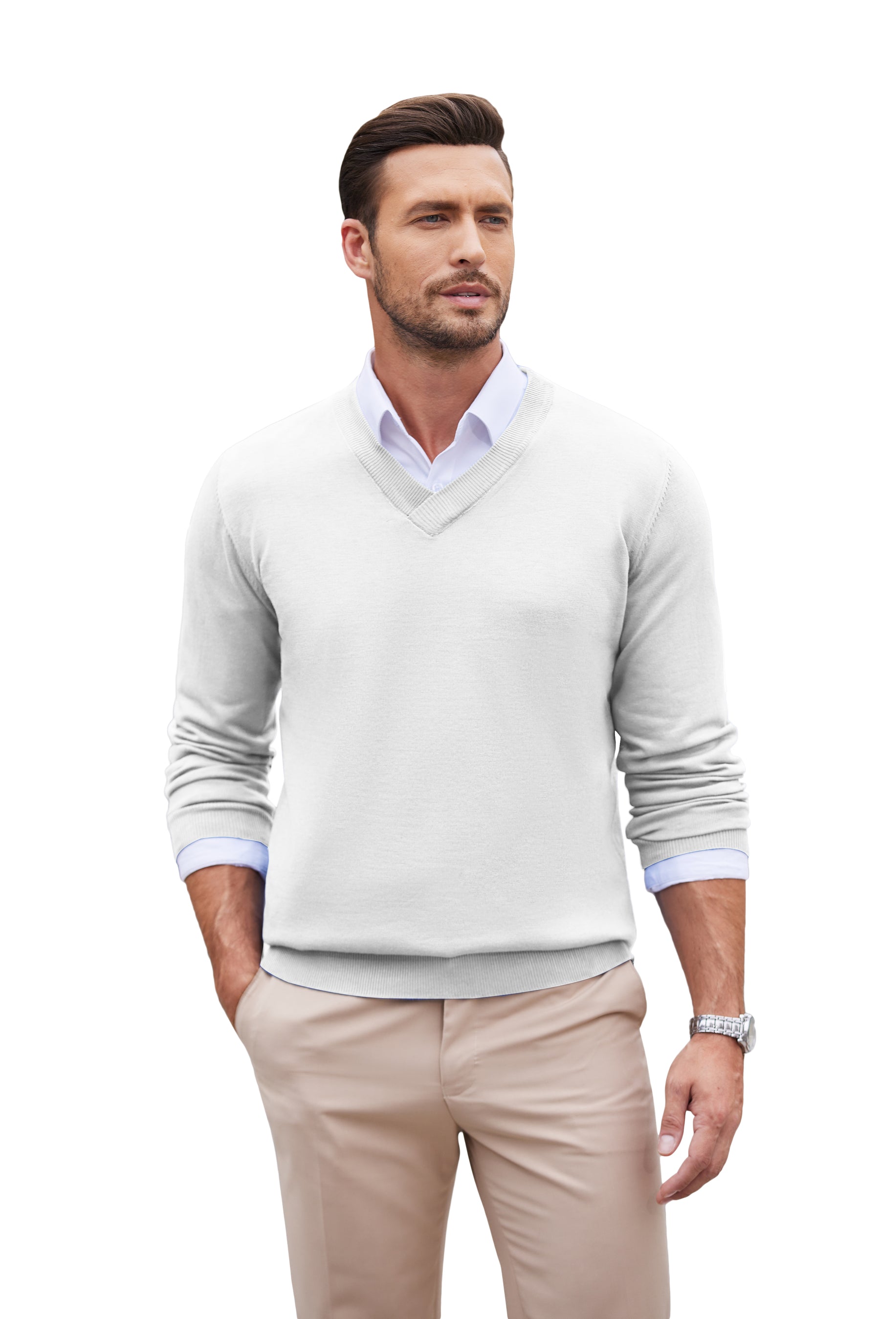 COOFANDY Mens V Neck Dress Sweater Long Sleeve Slim Fit Fashion Pullover Sweater