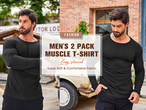 COOFANDY Men's 2 Pack Muscle T-Shirt Stretch Long Sleeve Gym Workout Bodybuilding Training Tee Shirts Casual Hipster Tops