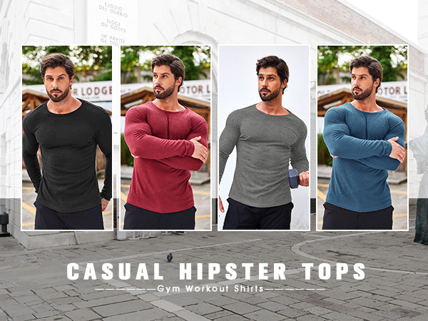 COOFANDY Men's 2 Pack Muscle T-Shirt Stretch Long Sleeve Gym Workout Bodybuilding Training Tee Shirts Casual Hipster Tops