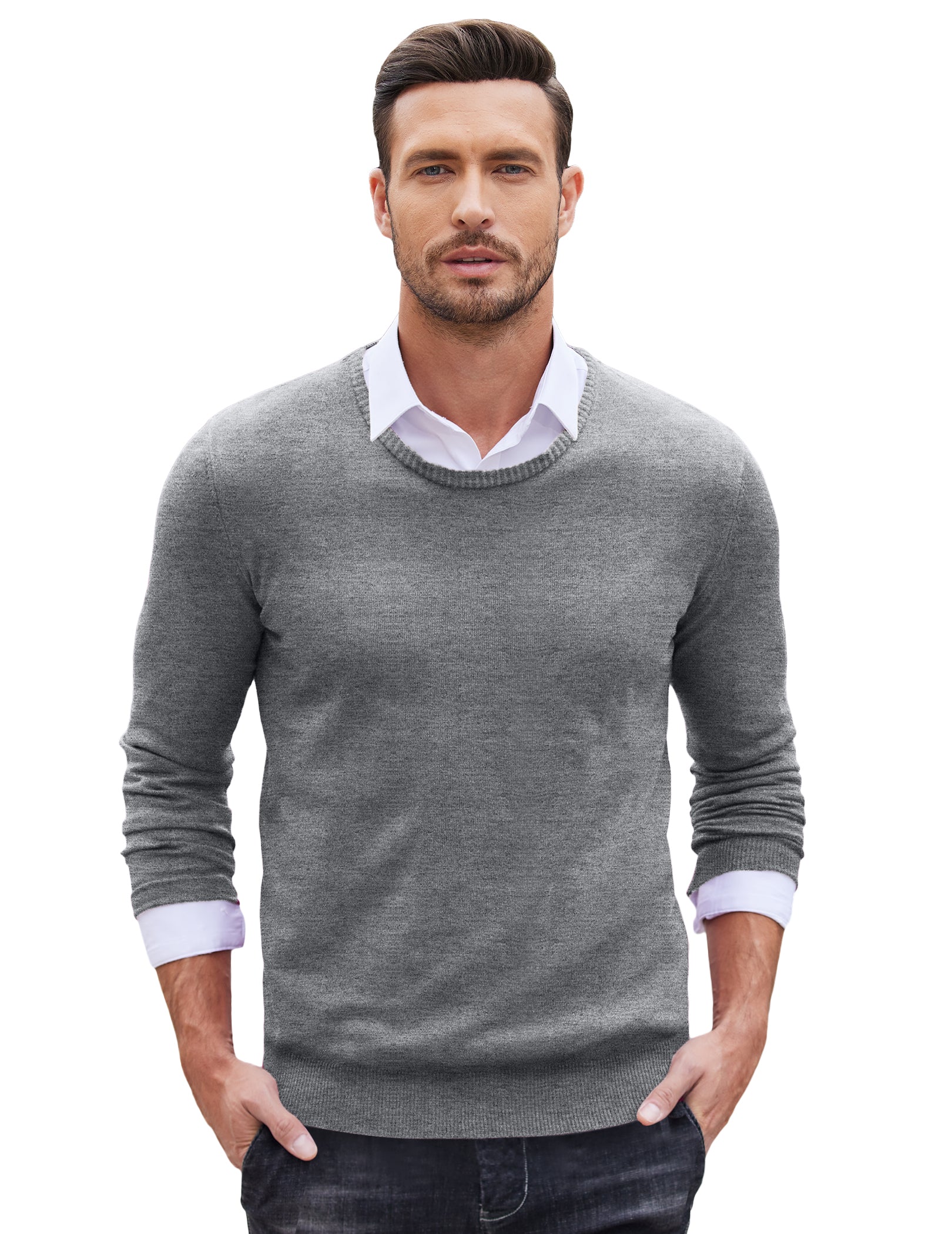 COOFANDY Men's Dress Crew Neck Sweater Lightweight Sweatshirts Knitted Pullover Casual Fashion Long Sleeve Sweater