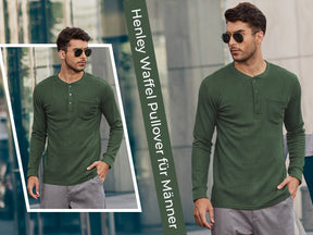 COOFANDY Men's Henley Shirts Long Sleeve Basic Waffle Pique Pullover T-Shirt with Pocket