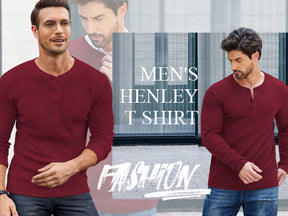 COOFANDY Men's Henley Shirts Long Sleeve Basic Waffle Pique Pullover T-Shirt with Pocket