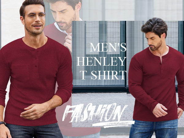 COOFANDY Men's Henley Shirts Long Sleeve Basic Waffle Pique Pullover T-Shirt with Pocket
