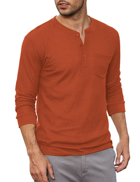 COOFANDY Men's Henley Shirts Long Sleeve Basic Waffle Pique Pullover T-Shirt with Pocket