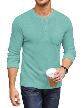 COOFANDY Men's Henley Shirts Long Sleeve Basic Waffle Pique Pullover T-Shirt with Pocket