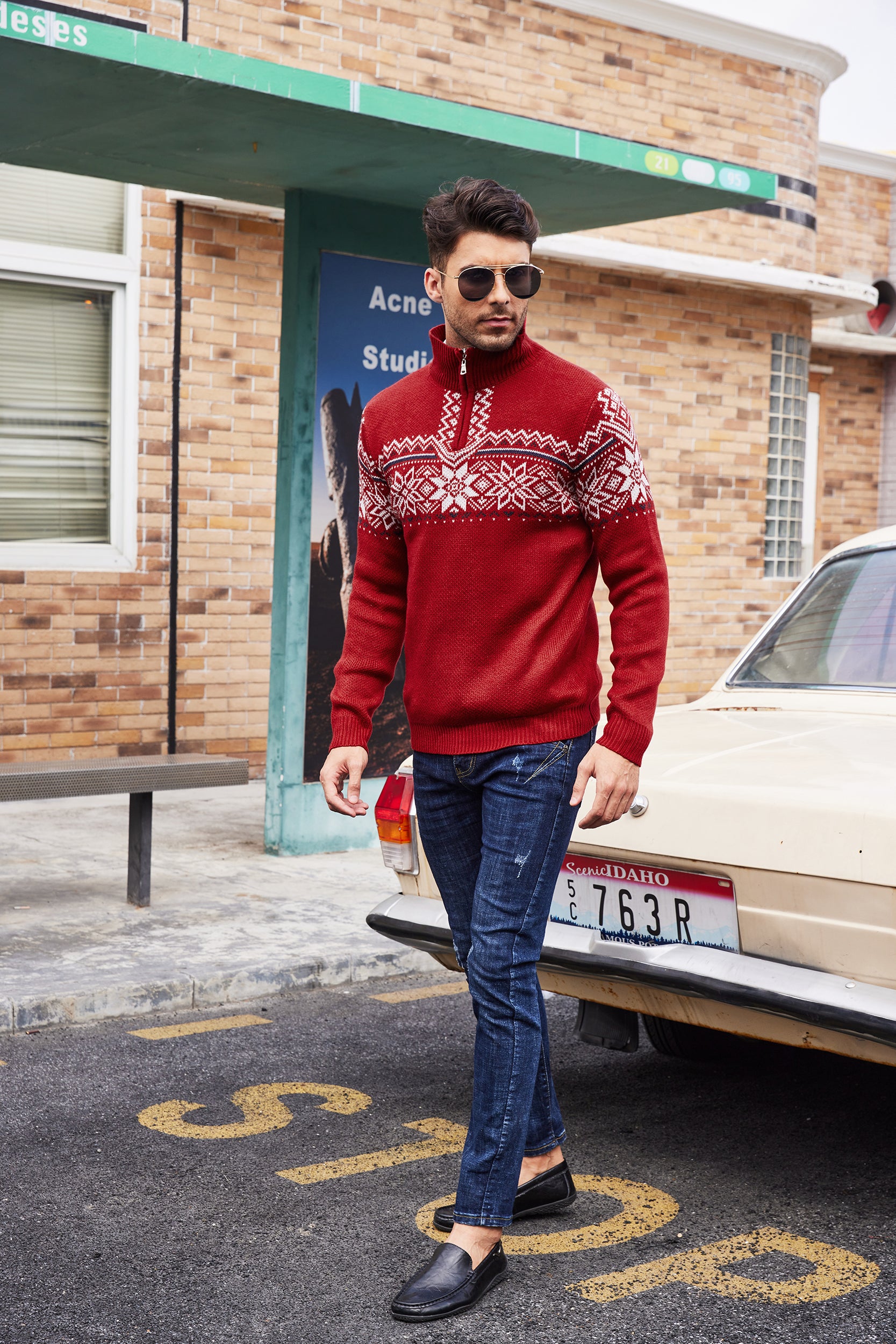 COOFANDY Men's Quarter Zip Pullover Sweater Casual Zip Up Polo Sweater Knit