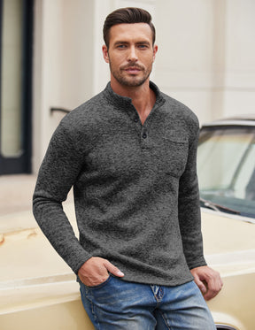 COOFANDY Men's Casual Henley Pullover Thermal Fleece Slim Fit Sweater