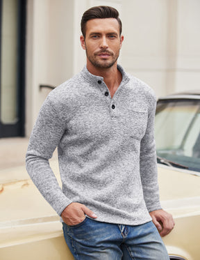 COOFANDY Men's Casual Henley Pullover Thermal Fleece Slim Fit Sweater