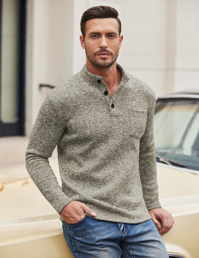 COOFANDY Men's Casual Henley Pullover Thermal Fleece Slim Fit Sweater