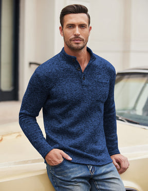 COOFANDY Men's Casual Henley Pullover Thermal Fleece Slim Fit Sweater