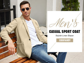 COOFANDY Men's Casual Linen Blazer Lightweight Regular Fit Sport Coat One Button Suit Jacket
