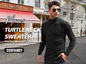COOFANDY Men's Quarter Zip Sweater Slim Fit Casual Knitted Turtleneck Pullover Mock Neck Polo Sweater