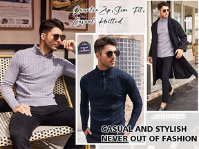 COOFANDY Men's Quarter Zip Sweater Slim Fit Casual Knitted Turtleneck Pullover Mock Neck Polo Sweater