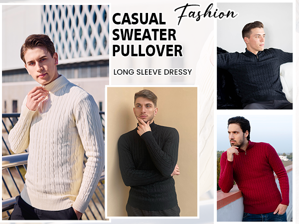 COOFANDY Men's Quarter Zip Sweater Slim Fit Casual Knitted Turtleneck Pullover Mock Neck Polo Sweater