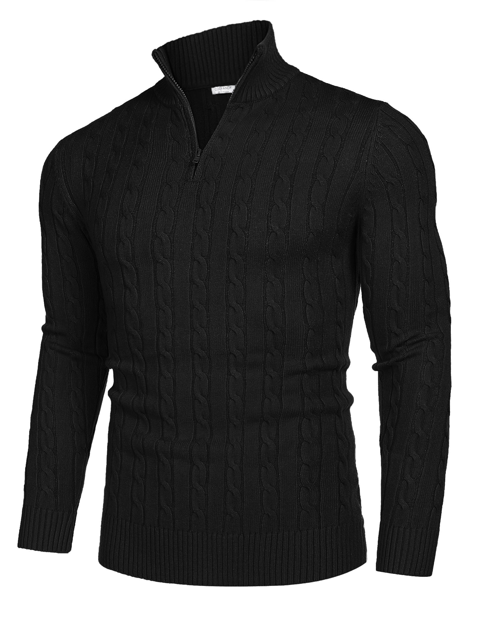 COOFANDY Men's Quarter Zip Sweater Slim Fit Casual Knitted Turtleneck Pullover Mock Neck Polo Sweater
