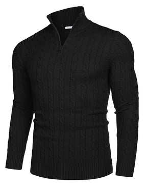 COOFANDY Men's Quarter Zip Sweater Slim Fit Casual Knitted Turtleneck Pullover Mock Neck Polo Sweater