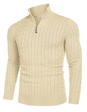 COOFANDY Men's Quarter Zip Sweater Slim Fit Casual Knitted Turtleneck Pullover Mock Neck Polo Sweater