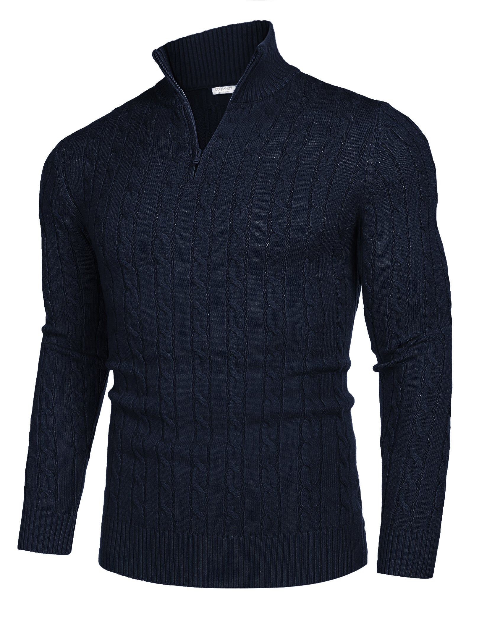 COOFANDY Men's Quarter Zip Sweater Slim Fit Casual Knitted Turtleneck Pullover Mock Neck Polo Sweater