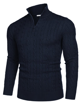 COOFANDY Men's Quarter Zip Sweater Slim Fit Casual Knitted Turtleneck Pullover Mock Neck Polo Sweater