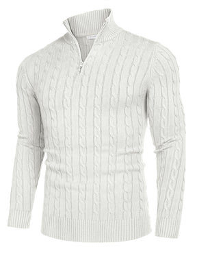COOFANDY Men's Quarter Zip Sweater Slim Fit Casual Knitted Turtleneck Pullover Mock Neck Polo Sweater