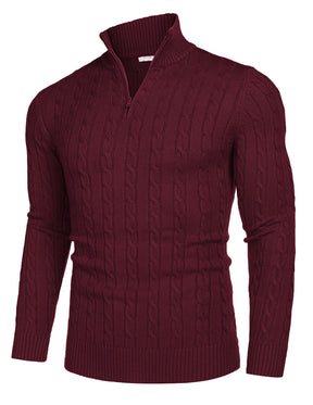 COOFANDY Men's Quarter Zip Sweater Slim Fit Casual Knitted Turtleneck Pullover Mock Neck Polo Sweater