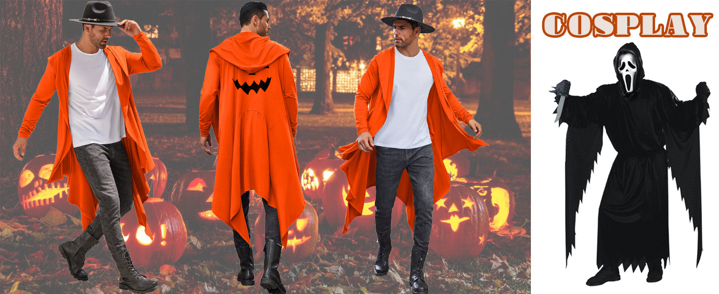 COOFANDY Long Hooded Cardigan Ruffle Shawl Collar Open Front Lightweight Drape Cape Overcoat with Pockets S-XXXL