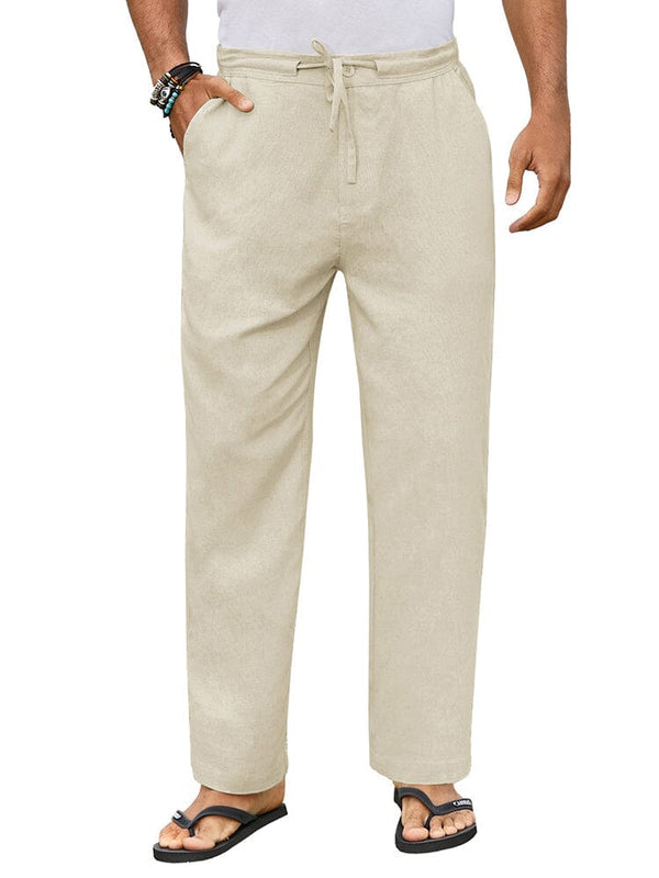 Casual Straight Linen Drawstring Pants (US Only) Pants coofandy Beige S 