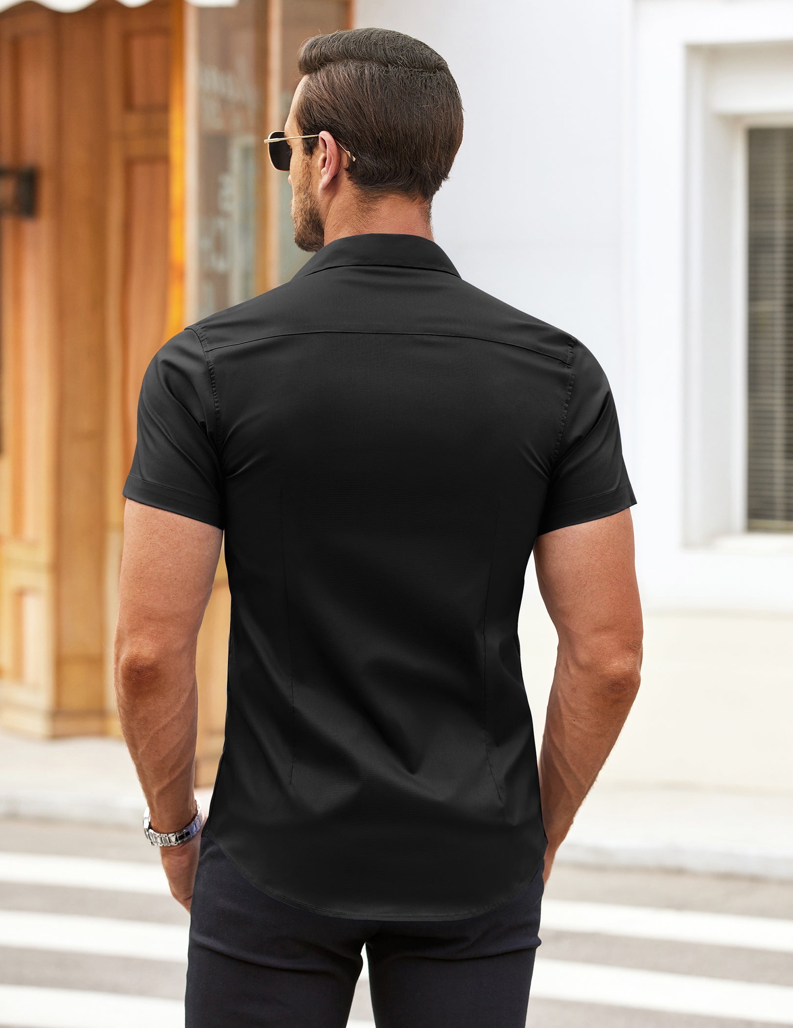 COOFANDY Men's Muscle Fit Dress Shirts Wrinkle-Free Short Sleeve