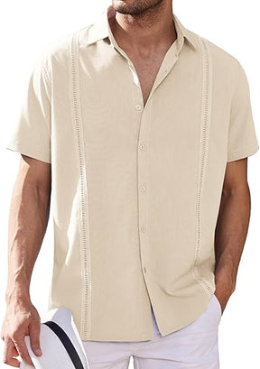 COOFANDY Mens Short Sleeve Cuban Guayabera Shirt Casual Summer Beach Button Down Shirts S-XXXL
