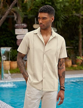 COOFANDY Mens Short Sleeve Cuban Guayabera Shirt Casual Summer Beach Button Down Shirts S-XXXL