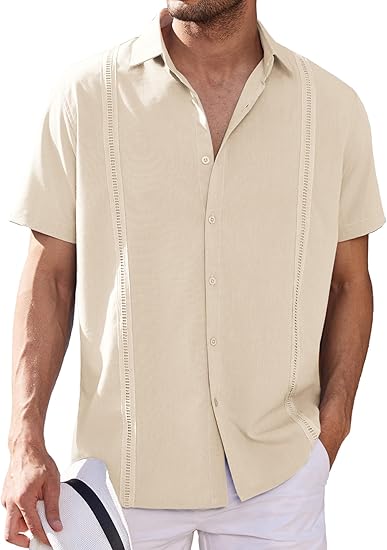 COOFANDY Mens Short Sleeve Cuban Guayabera Shirt Casual Summer Beach Button Down Shirts S-XXXL