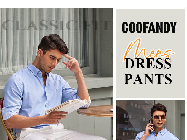 COOFANDY Men's Classic Fit Flat Front Dress Pants No Iron Premium Casual Pants Expandable Waist Suit Pants
